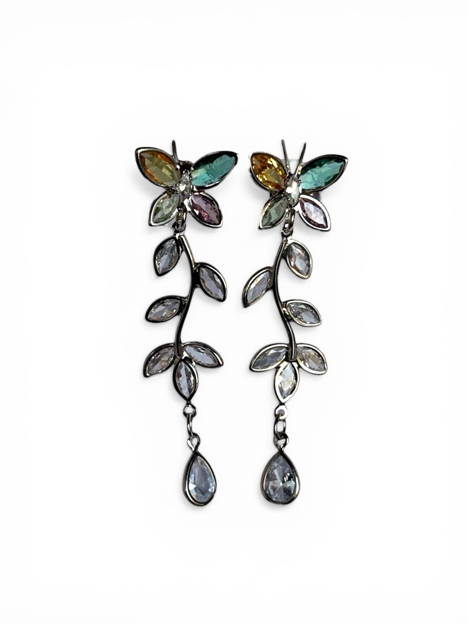 Golden Floral Crystal Drop Earrings – Artificial Jewellery for Women