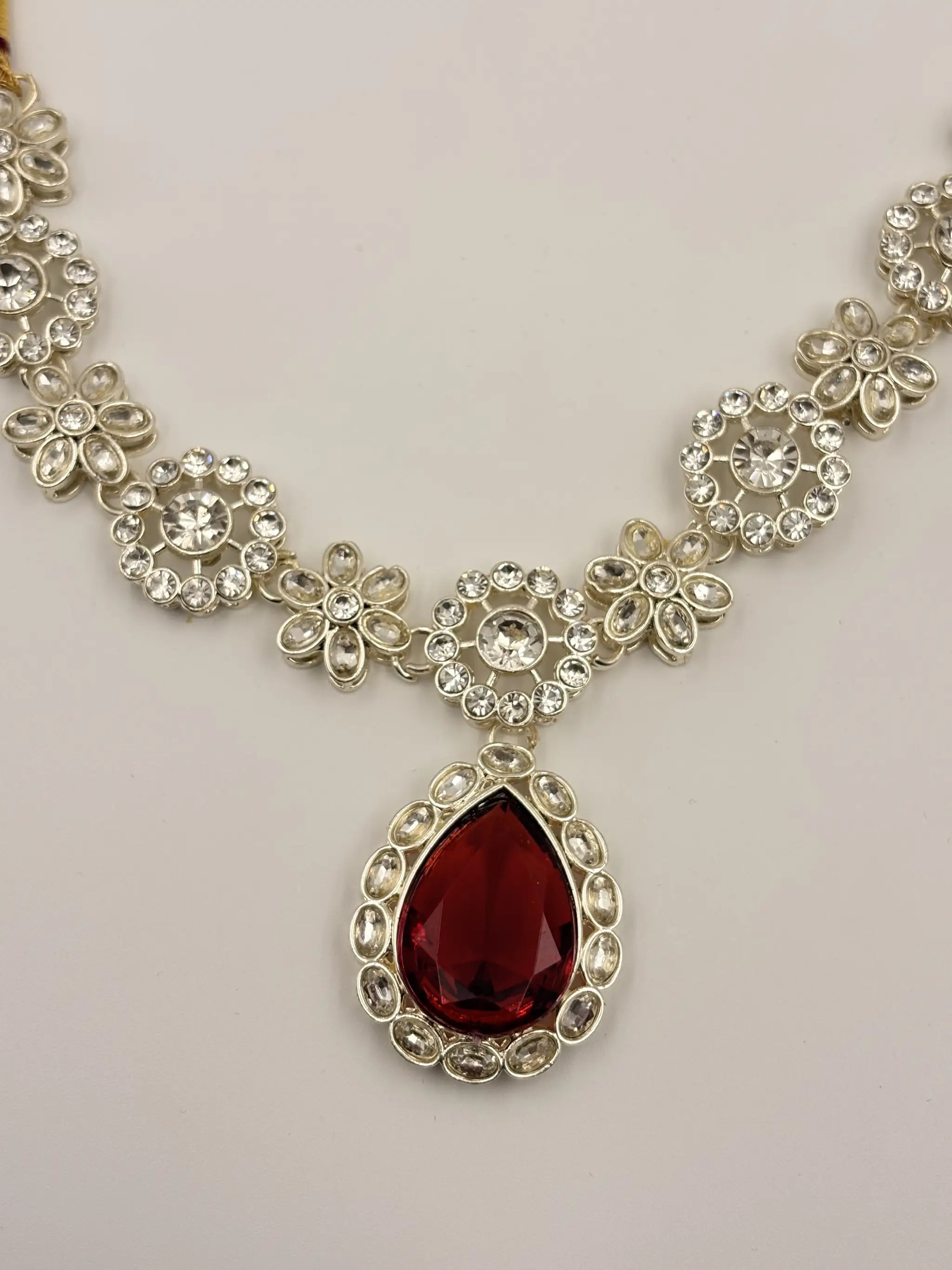 Red Stone Floral Necklace Set Of Four