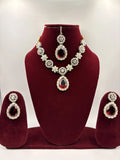 Red Stone Floral Necklace Set Of Four