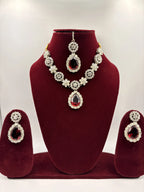 Red Stone Floral Necklace Set Of Four
