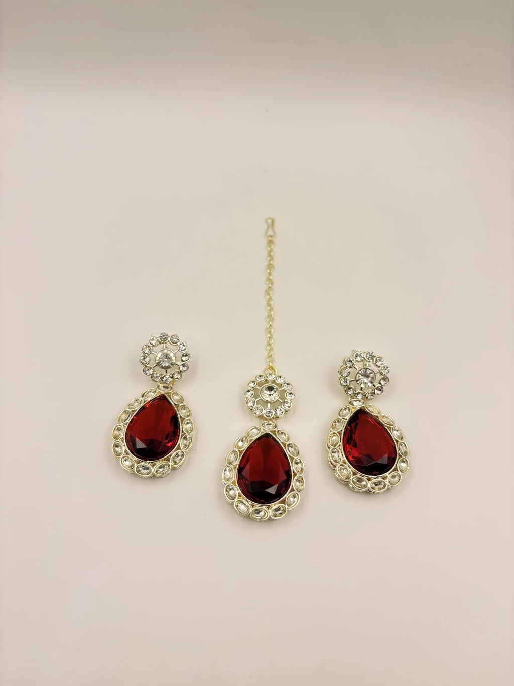 Red Stone Floral Necklace Set Of Four