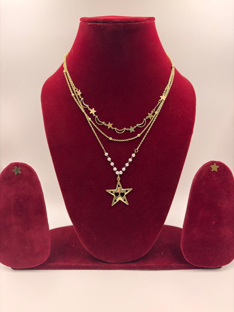 Layered Moon Star Pendant Artificial Jewellery Necklace for Women