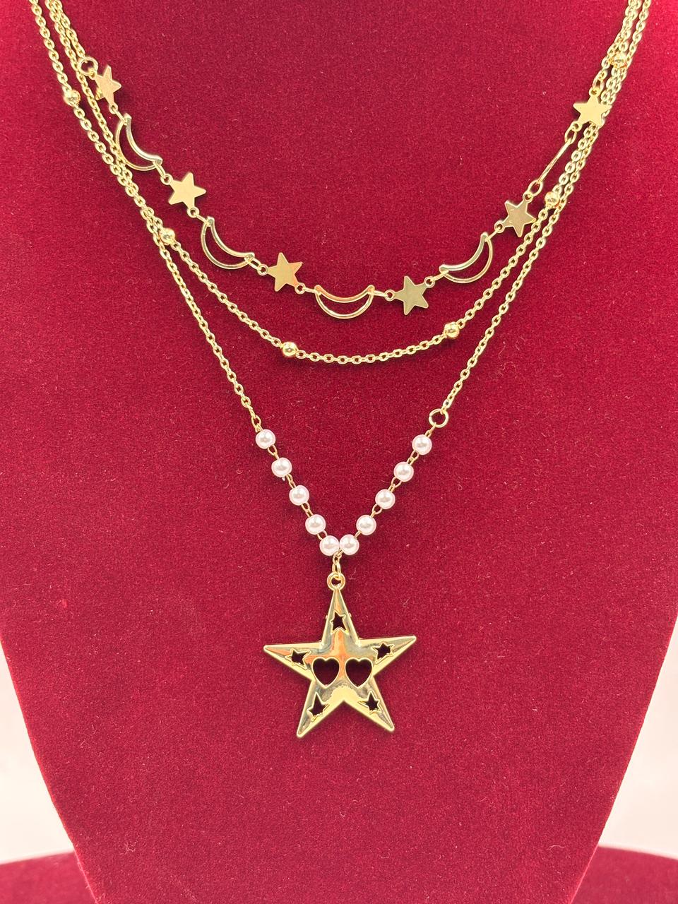Layered Moon Star Pendant Artificial Jewellery Necklace for Women View 2