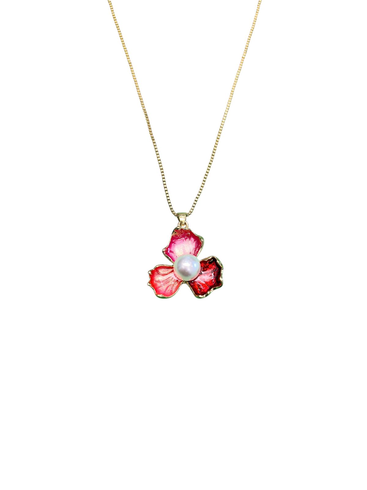 Pink Floral Pendant Necklace & Earrings Set