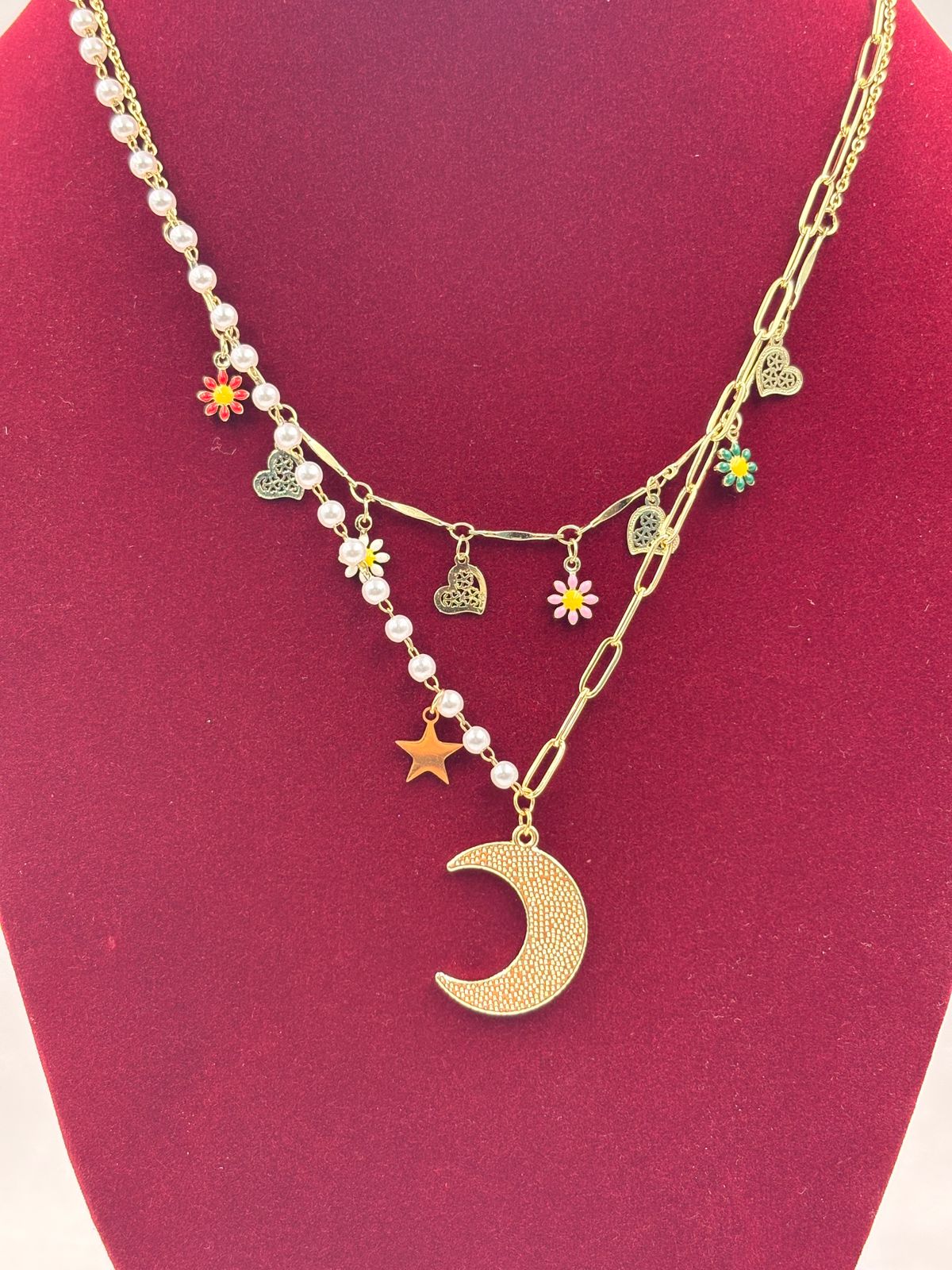 Layered Moon Charm Pendant Fashion Jewellery Necklace for Women View 3