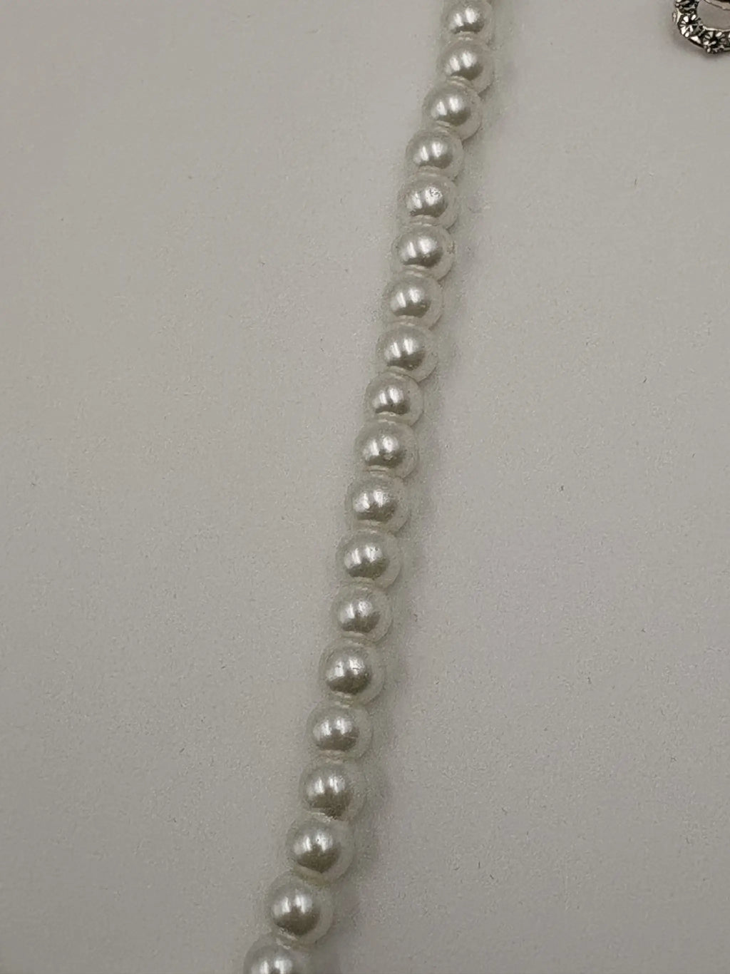 White Pearl Necklace with Curved Gold Pendant and Earrings