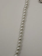 White Pearl Necklace with Curved Gold Pendant and Earrings