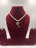 White Pearl Necklace with Curved Gold Pendant and Earrings